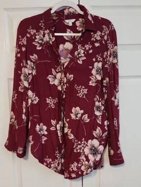 Candie's Burgundy Floral Button-Down Shirt